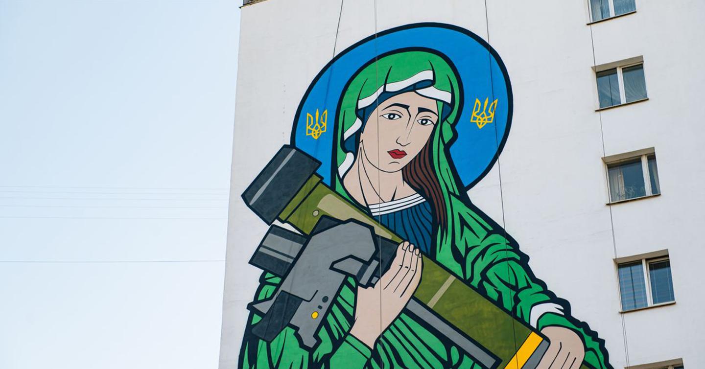 У Києві створили мурал «Свята Джавеліна». Через декілька годин на ньому замалювали німб