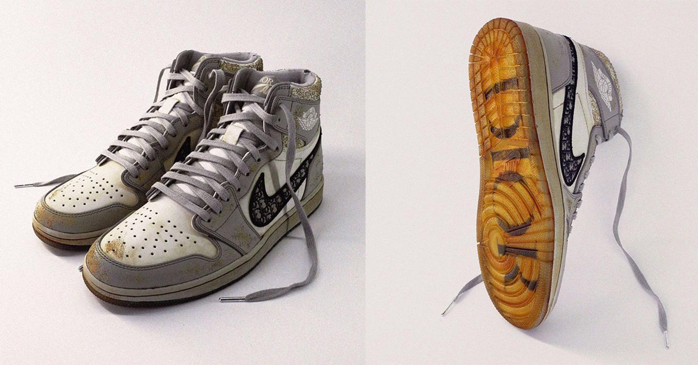 worn-dior-jordan-dtf-magazine Посмотрите как выглядят состаренные кроссовки Dior x Air Jordan 1