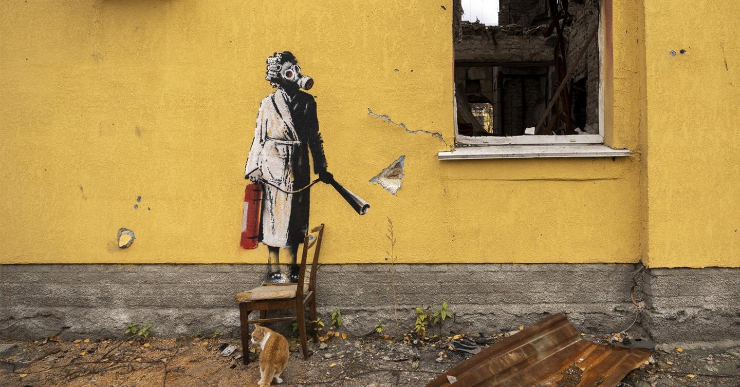 95BC5F9D-B986-43E2-A64C-384C6EFA119A Banksy's work in Hostomel, which was cut out of the wall, was valued at more than 9 million UAH
